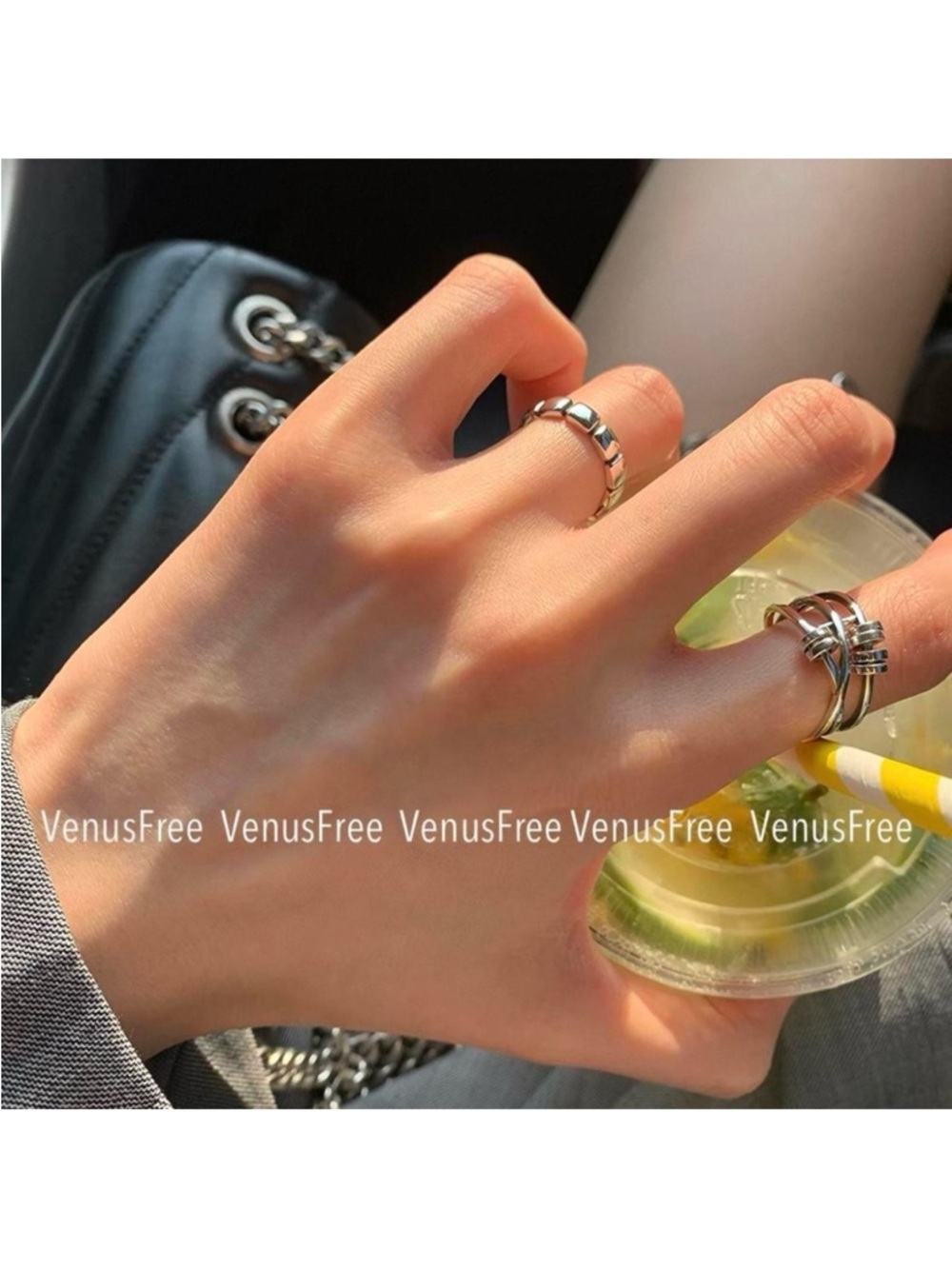 VenusFree S925 Minimalist Silver Tile Band Ring | Geometric Stack Ring